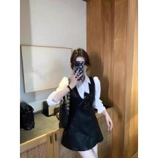 批发【杏子姐姐】【两件套】高级感背心连衣裙女内搭秋季<b class='q'>衬衫</b>套装D37