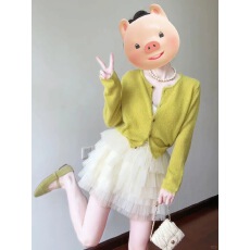 批发今年流行穿搭2025爆款简约甜美短款针织开衫蛋糕裙两件套装