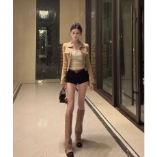 批发套装女2025秋季新款美式辣妹复古短款翻领<b class='q'>夹克</b><b class='q'>外套</b>高腰短裤两件套