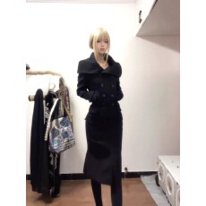 批发2025新款黑色长袖<b class='q'>西装</b>套装连衣裙秋冬巨好看的中长裙一整套装穿搭