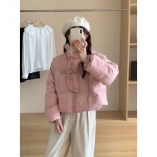 批发反季2025新款水貂毛立领羽绒服女短款小个子时尚洋气牛角扣<b class='q'>外套</b>冬