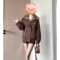 批发美拉德毛毛翻领咖色毛呢外套女<b class='q'>新款</b>复古风加厚保暖高级感<b class='q'>夹克</b>上衣