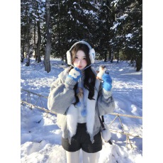 批发【ariseism~】连帽加绒卫衣外套秋冬加厚宽松慵懒风长袖拉链上衣