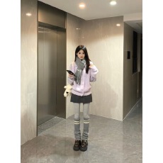 批发宋正恩紫色高领毛衣女款冬季宽松中长款慵懒感独特针织开衫外套潮