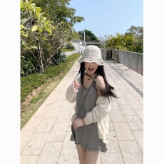 批发理理芋头 2026新款纯欲风细织针织全棉灰色背心短款<b class='q'>连衣裙</b>女夏