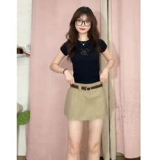批发韩系修身短袖t恤女夏季新款收腰百搭半裙套装时尚搭配显瘦两件套
