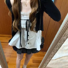 批发2026新款早春漂亮针织开衫抹胸波点短裙子巨好看ootd套装穿搭夏季