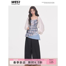 批发【新品】WESTAYONE外搭<b class='q'>镂空</b>罩<b class='q'>衫</b>+夏季新格纹吊带裙上衣+阔腿裤