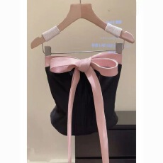 批发<b class='q'>纯</b>欲辣妹撞色蝴蝶结鱼骨抹胸背心女外穿性感后背绑带设计感小上衣