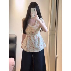 批发大码<b class='q'>女装</b>法式<b class='q'>纯</b>欲风设计感碎花v领衬衫夏季胖mm显瘦减龄系带上衣