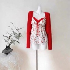 批发大码假两件法式辣妹碎花吊带背心微胖MM新款显瘦甜美宽松上衣吊带