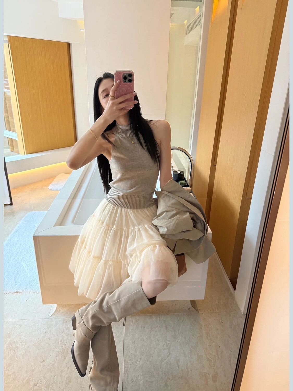 70 아니요 칠십 5 미터 복용량 퍼프 센스 케이크 반신 스커트 여성 봄 한 부서 대 치마 거즈 스커트 미니 스커트