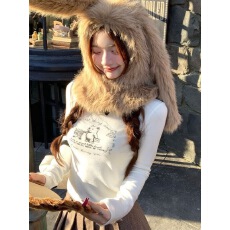 批发Q女家 小熊购物日/磨毛绒绒正肩修身印花T恤内搭打底秋<b class='q'>冬</b>长袖上衣