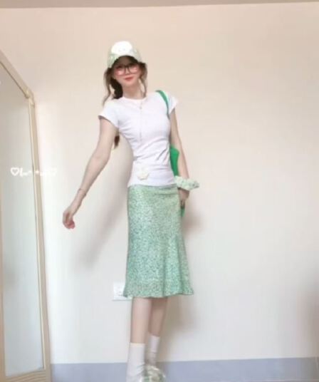 울타리 울타리 라 여름 치앙마이 한 부서 작은 청신 꽃무늬 품격 인어 꼬리 스커트 여성 슬림해 보이는 하이웨이스트 반신 스커트