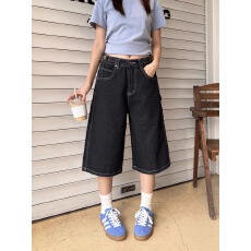 批发XFX 国潮美式复古宽松阔腿<b class='q'>街头</b>牛仔七分裤女小众高腰显瘦休闲短裤