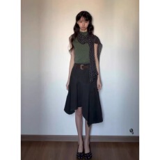 批发馨帮帮 <b class='q'>不规则</b>牛仔半身裙女夏中长款复古设计感小众黑色高腰A字裙