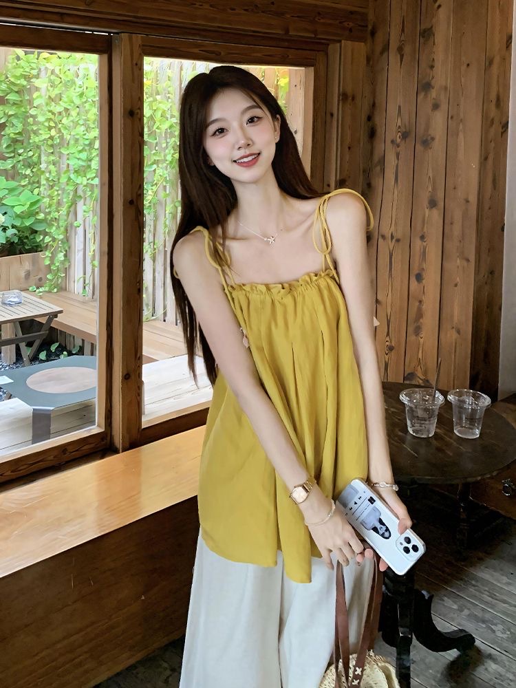 프랑스식 황색 조끼 슬립 디자인 센스 작은 대중 외출용 여성 여름 새로운 Chic 고유 한 핫걸 민소매 맨위