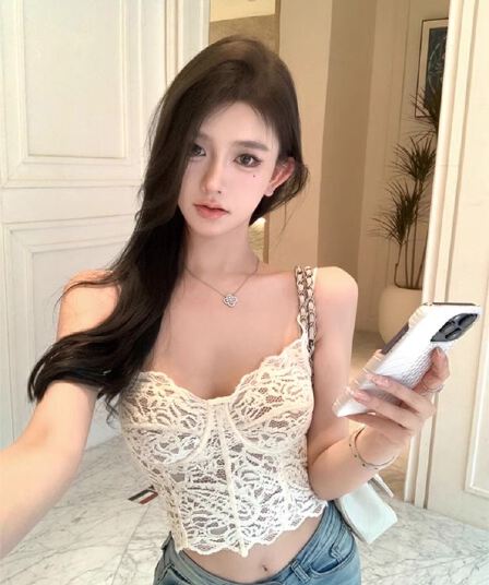 프랑스식 Chic 레이스 조각 섹시함 캐미솔 인사이드 가져 가라. 벨트 가슴 패드 화이트 핫걸 쇼트 스타일 만나는 맨위