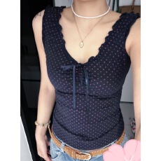 批发Brandy bm美式波点木耳边吊带背心女夏季<b class='q'>修身</b>系带无袖辣妹短上衣