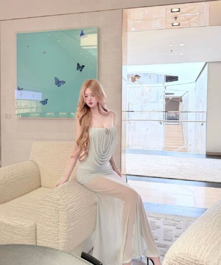kubiliv 인어 뮤즈 도루 가을 센스 흔들다 칼라 허리 수축 좋은 어깨끈 망사 슬립 롱 스커트 여성 드레스