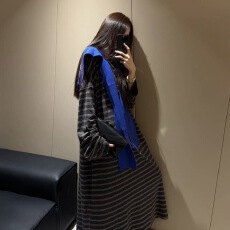 批发复古<b class='q'>条纹</b>卫衣连衣<b class='q'>裙</b>女春秋长款过膝遮肉显瘦休闲宽松学院风t恤<b class='q'>裙</b>