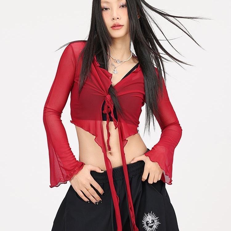 cbxlab 스트리트 댄스 조수 브랜드 술 망사 재즈 춤추기 허리 가져 가라. kpop 라틴 댄스 긴팔 우아한 센스 블라우스 여성