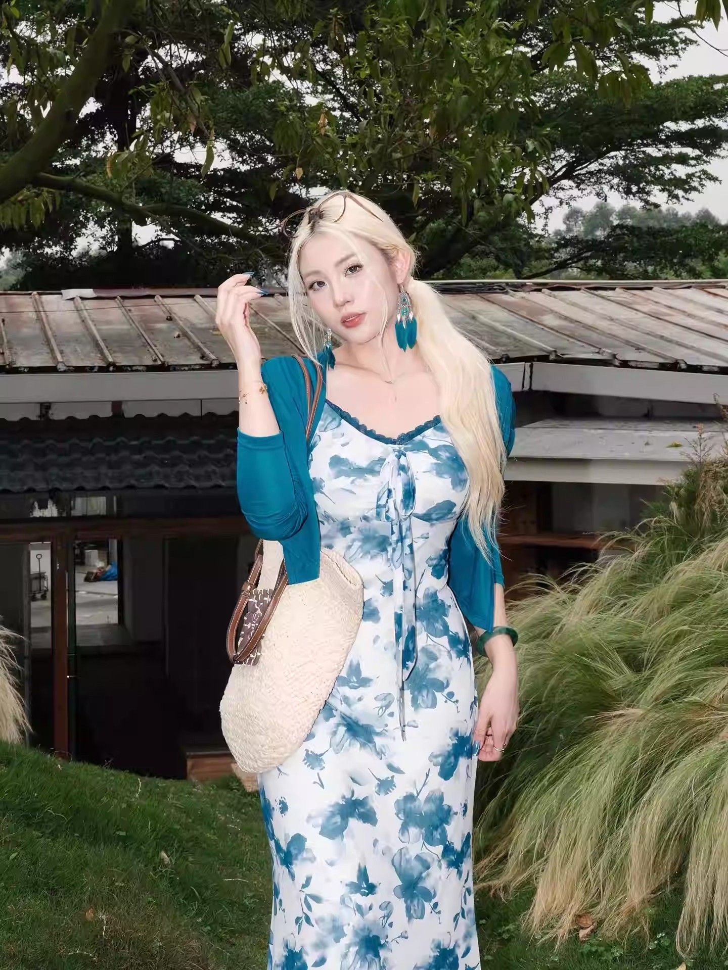 찹쌀 어린이 팅 블루 작은 셔츠 파란색 슬림해 보이는 오픈 가디건 느긋한 바람 패션 루즈핏 품격 다용도 여성 외부 가져 가라.