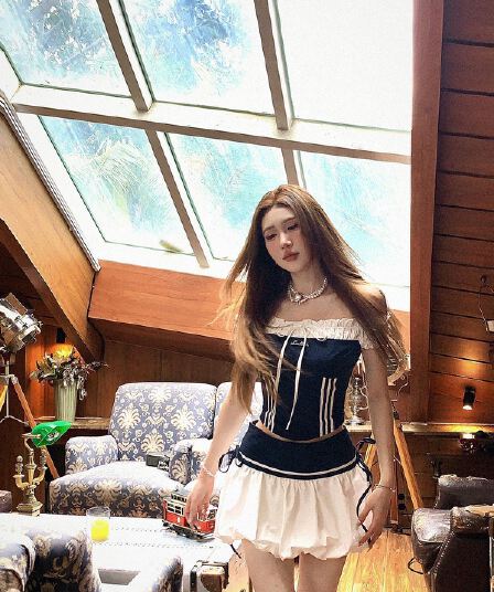 aomalm 덜 또한 눈 제니 일지 세트 페이크 레이어드 아메리칸 핫걸 슬립 반팔 티셔츠 여성 여름 슬림해 보이는 맨위