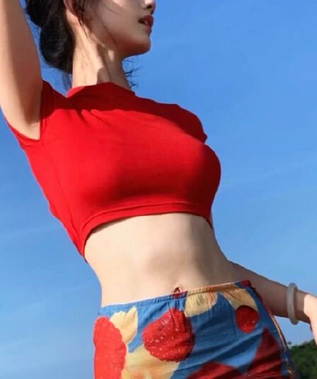 순수한 욕망 섬 휴가 세트 여성 여름 핫걸 빨간색 홀로우 아웃 반팔 맨위 프린트 측면 트임 중간 길이 반 스커트