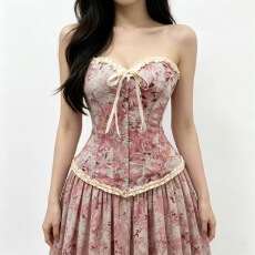批发复古宫廷风花边收腹<b class='q'>塑</b><b class='q'>身</b>衣抹胸蝴蝶结鱼骨胸衣抹胸绑带上衣