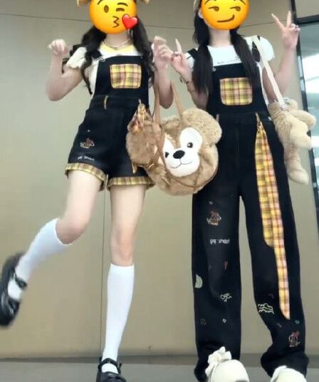 아메리칸 레트로 체크무늬 패치 패치워크 청바지 아이들 여름 레트로 높음 거리 디자인 센스 바닥 청소 멜빵 바지
