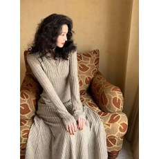 批发己出货 绑带蕾丝长袖连衣裙新款修身气质长裙子