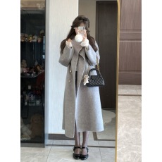 批发己出货 小香风灰色双面呢中长款韩版呢子外套