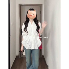 批发己出货 白色薄纱防晒罩衫宽松轻薄款<b class='q'>印花</b>长袖t恤