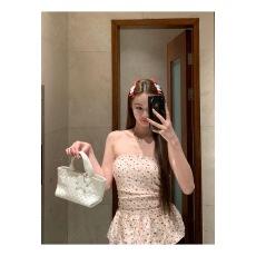 批发己出货 背心独特漂亮巨好看碎花设计感露背抹胸