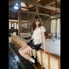 批发有货 甜美风蕾丝边绑带短袖<b class='q'>衬衫</b>