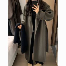 批发2026秋冬新款美拉德韩系简约赫本风长款过膝毛呢外套潮呢子<b class='q'>大</b>衣<b class='q'>女</b>