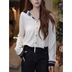 批发2025秋冬新品时尚气质高级感海军领镂空针织衫宽松洋气长袖上衣女