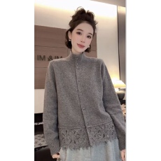 批发【米米服饰】2025<b class='q'>秋</b>冬“绵羊毛+兔毛”下摆钩花高领毛衣针织 2502