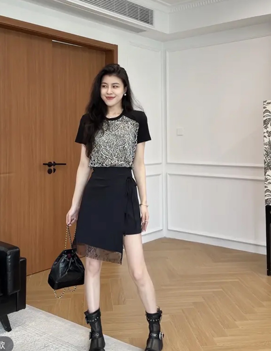 장 A 스타 저녁 바람 청 꿈 프랑스식 레트로 자수 배색 t 슬림해 보이는 치마바지 w425a09104