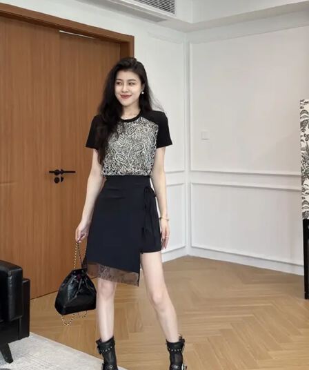 장 A 스타 저녁 바람 청 꿈 프랑스식 레트로 자수 배색 t 슬림해 보이는 치마바지 w425a09104
