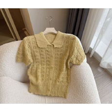 批发【豆子推荐】1563 春夏镂空Polo领单排扣透气<b class='q'>小香</b>风上衣韩➕裤子