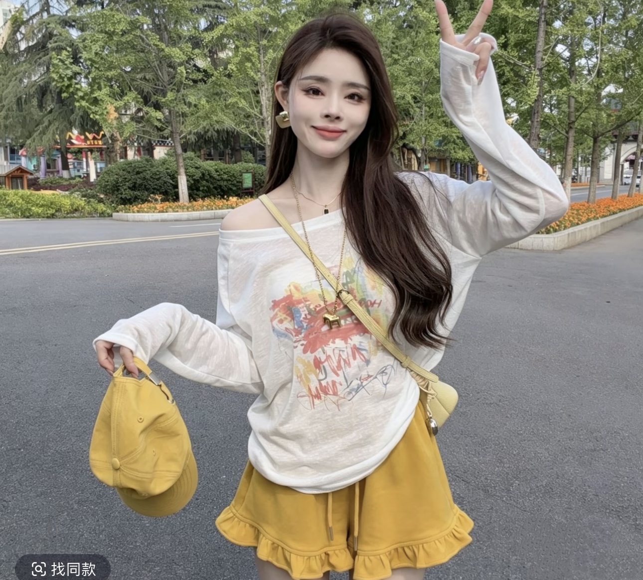 샤오 크릭 의류 여름 새로운 느긋한 바람 태양 보호 셔츠 캐주얼 프린트 오프숄더 루즈핏 티셔츠 2316 바지