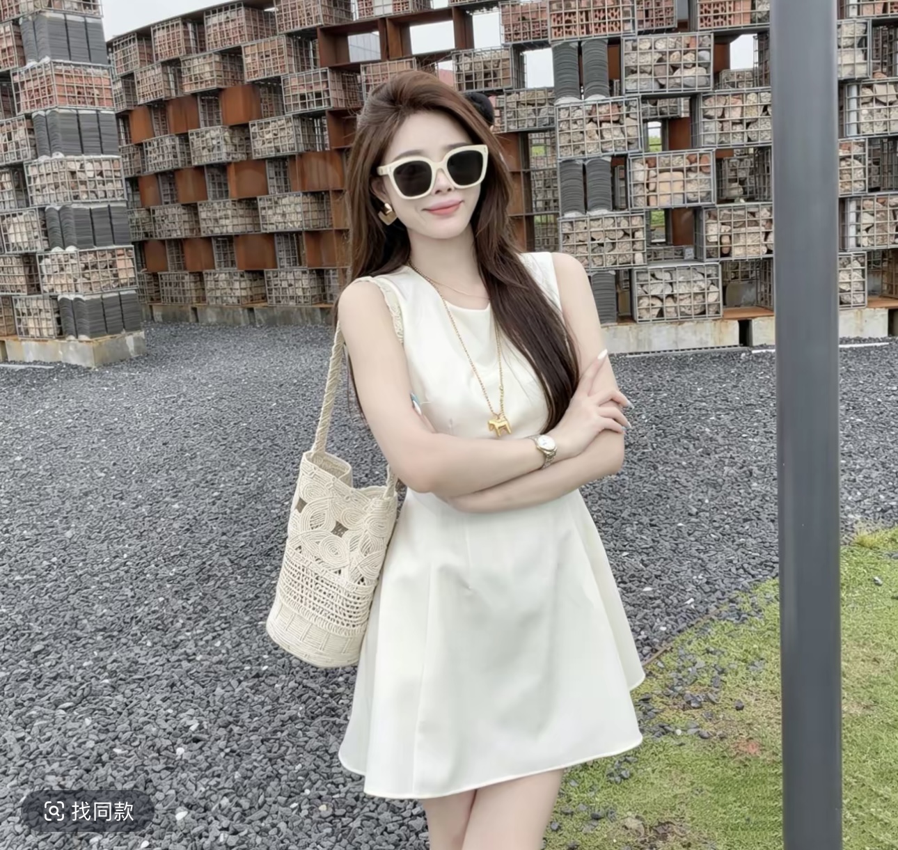샤오 크릭 의류 여름 새로운 프랑스식 고급 센스 허리 수축 슬림해 보이는 민소매 미니 스커트 드레스 5533