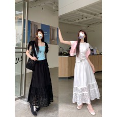 批发实拍~ 大码胖MM2026春<b class='q'>夏</b>新款蕾丝拼接大摆松紧腰半身长裙~