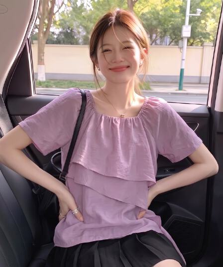 실사 빅 사이즈 지방 mm 여름 새로운 프랑스식 광장 칼라 디자인 센스 수준 리본 버전 쉬폰 톱