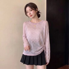 批发实拍~ 大码胖MM夏季新款圆领宽松抽绳条纹针织防晒衣