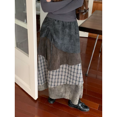 复古格纹多层撞色蛋糕半身裙女秋季新款设计感长裙