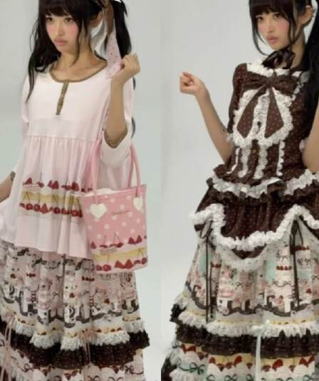 초콜릿 딸기 퍼프 케이크 드레스 무거운 작업 센 부서 도트 무늬 반신 스커트 고대 조기 프린트 달콤한 멩 섹션 다중 레이어 치마