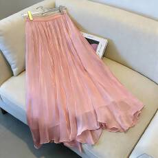 批发巨好看杏色流光纱百褶<b class='q'>半身裙</b>女春夏季2026<b class='q'>新款</b>高腰a字裙纱裙伞裙